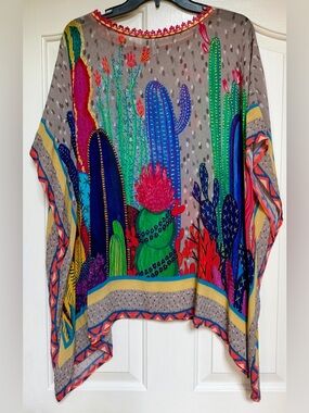 Blink Vibrant Cactus Print Swim Cover Up Boho Resort One Size